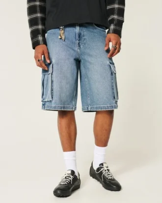 Keskipitkät, erittäin väljät denim-cargoshortsit Keskipitkät, erittäin väljät denim-cargoshortsit