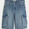 Keskipitkät, erittäin väljät denim-cargoshortsit Keskipitkät, erittäin väljät denim-cargoshortsit