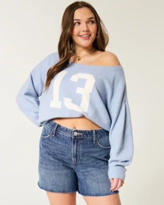 Korkeavyötäröiset, keskitummat, rennot denimshortsit 5″