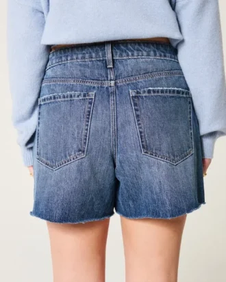 Korkeavyötäröiset, keskitummat, rennot denimshortsit 5″