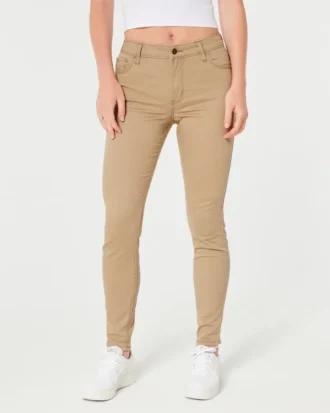 Korkeavyötäröiset khakinväriset super skinny -housut