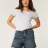 Kurvikas korkeavyötäröinen tumma pesu rento denimshortsit 5″