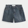 Kurvikas korkeavyötäröinen tumma pesu rento denimshortsit 5″