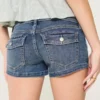 Matala vyötärö, keskipitkä pesu, denim-shortit Matala vyötärö, keskipitkä pesu, denim-shortit