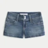 Matala vyötärö, keskipitkä pesu, denim-shortit Matala vyötärö, keskipitkä pesu, denim-shortit