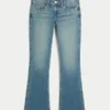 Matala vyötärö, keskipitkä pesu, nastoitettu bootcut-farkku Matala vyötärö, keskipitkä pesu, nastoitettu bootcut-farkku