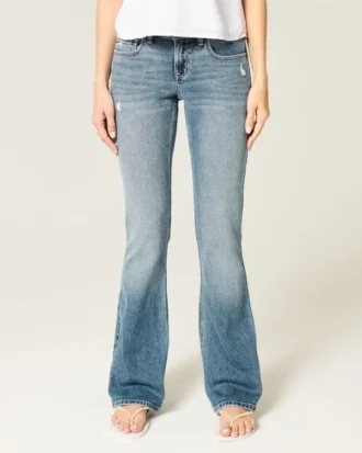 Matala vyötärö, kulunut, keskipitkä pesu, bootcut-farkut