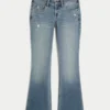 Matala vyötärö, kulunut, keskipitkä pesu, bootcut-farkut Matala vyötärö, kulunut, keskipitkä pesu, bootcut-farkut