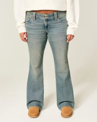 Matala vyötärö, perhoskoristeet, keskipestävä bootcut-farkku