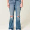 Matala vyötärö, repeytynyt, keskipitkä pesu, bootcut-farkut Matala vyötärö, repeytynyt, keskipitkä pesu, bootcut-farkut