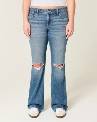 Matala vyötärö, repeytynyt, keskipitkä pesu, bootcut-farkut