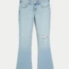 Matala vyötärö, revityt, vaaleat, brodeeratut bootcut-farkut