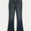 Matala vyötärö, tumma pesu, brodeeratut bootcut-farkut Matala vyötärö, tumma pesu, brodeeratut bootcut-farkut