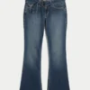Matala vyötärö, tumma pesu, vyötärönauha, bootcut-malliset farkut Matala vyötärö, tumma pesu, vyötärönauha, bootcut-malliset farkut