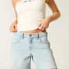 Matala vyötärö, vaalea pesu, löysät denimshortsit 5″ Matala vyötärö, vaalea pesu, löysät denimshortsit 5″