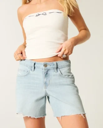 Matala vyötärö, vaalea pesu, löysät denimshortsit 5″