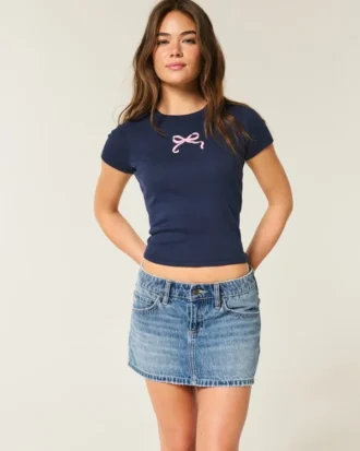 Matala vyötäröinen brodeerattu denim-minihame