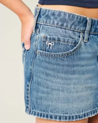 Matala vyötäröinen brodeerattu denim-minihame