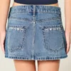 Matala vyötäröinen brodeerattu denim-minihame Matala vyötäröinen brodeerattu denim-minihame