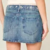 Matala vyötäröinen brodeerattu denim-minihame