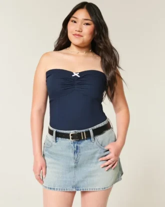 Matala vyötäröinen denim-minihame Matala vyötäröinen denim-minihame