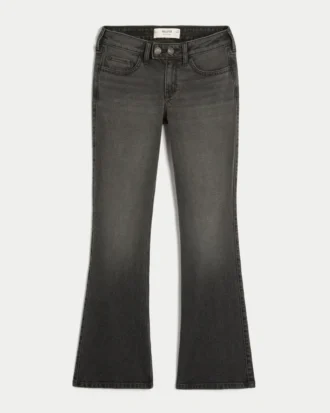 Matala vyötäröinen, pestyt mustat bootcut-farkut