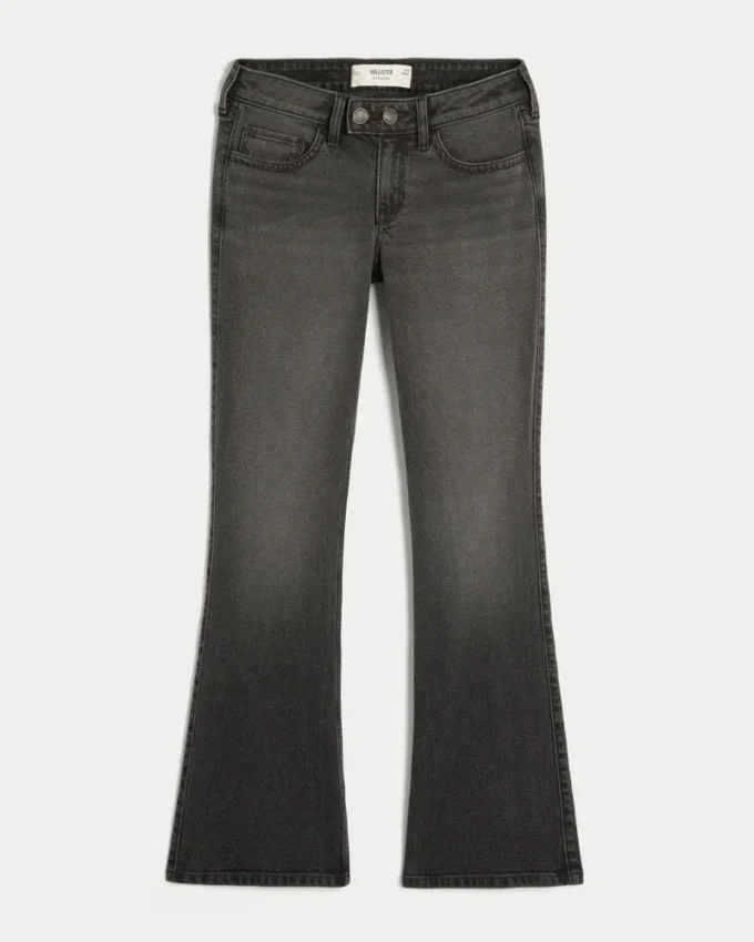 Matala vyötäröinen, pestyt mustat bootcut-farkut