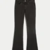 Matala vyötäröinen, pestyt mustat bootcut-farkut Matala vyötäröinen, pestyt mustat bootcut-farkut