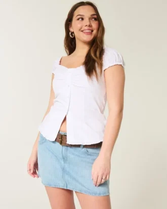 Matala vyötäröinen rautatieviivainen denim-minihame