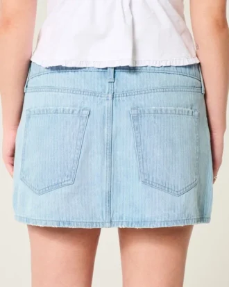 Matala vyötäröinen rautatieviivainen denim-minihame