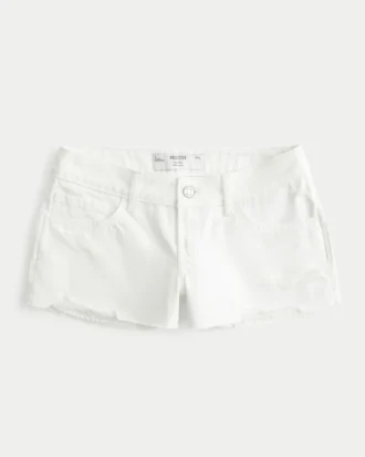 Matala vyötäröiset kuluneet valkoiset denim-minishortsit