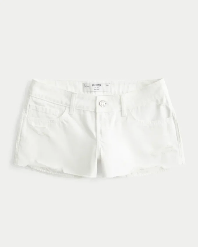 Matala vyötäröiset kuluneet valkoiset denim-minishortsit Matala vyötäröiset kuluneet valkoiset denim-minishortsit
