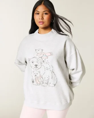 Oversized-mallinen mock neck -paita, jossa karhukuvio