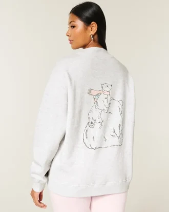 Oversized-mallinen mock neck -paita, jossa karhukuvio