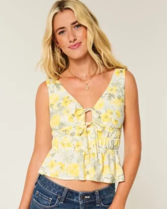 Pellavaseosinen, edestä solmittava peplum-toppi