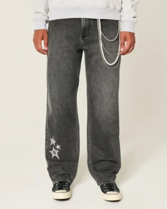 Pesty Black Star Graphic Baggy Jeans