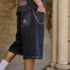 Pesty musta Cat Graphic Super Baggy -denimshortsit Pesty musta Cat Graphic Super Baggy -denimshortsit