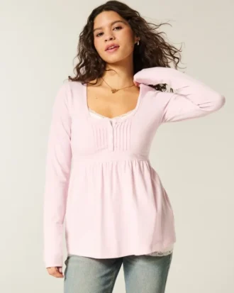 Pitkähihainen Henley-babydoll-toppi