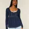 Pitkähihainen Henley-babydoll-toppi Pitkähihainen Henley-babydoll-toppi