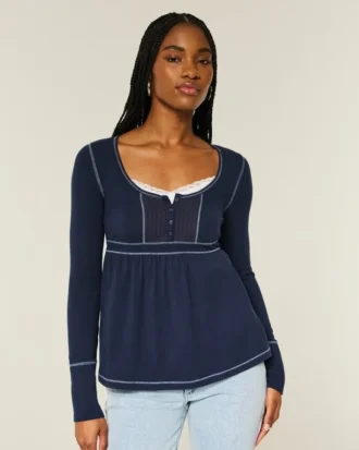 Pitkähihainen Henley-babydoll-toppi
