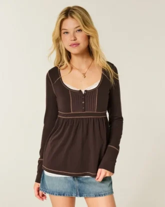 Pitkähihainen Henley-babydoll-toppi