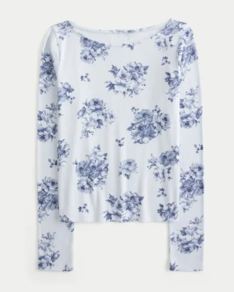 Pitkähihainen, kaula-aukollinen toppi