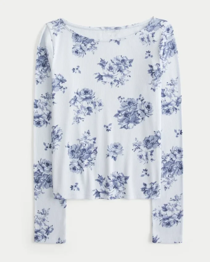 Pitkähihainen, kaula-aukollinen toppi Pitkähihainen, kaula-aukollinen toppi
