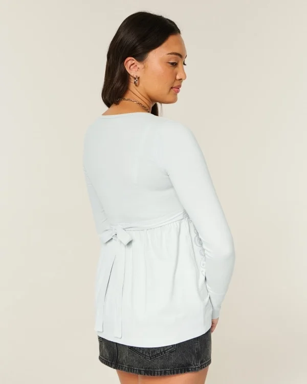 Pitkähihainen, rintamuksellinen graafinen babydoll-toppi Pitkähihainen, rintamuksellinen graafinen babydoll-toppi