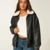 Sherpa-kaulus, tekonahkainen bomber-takki Sherpa-kaulus, tekonahkainen bomber-takki
