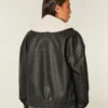 Sherpa-kaulus, tekonahkainen bomber-takki Sherpa-kaulus, tekonahkainen bomber-takki