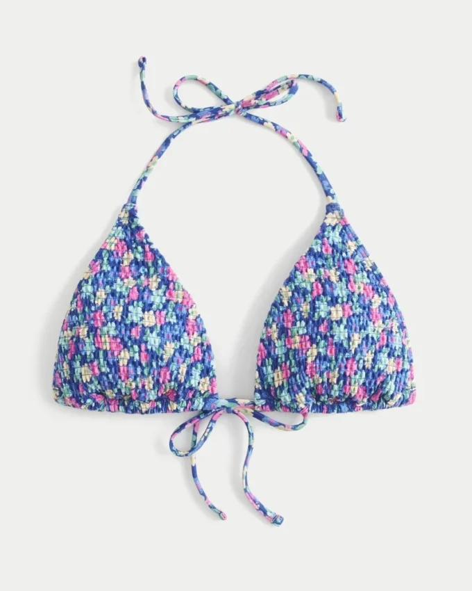Smocked Halter Triangle Bikini Top Smocked Halter Triangle Bikini Top
