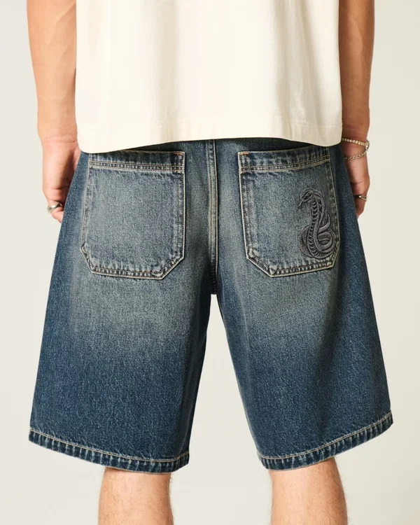 Snake Graphic Baggy Denim Shorts Snake Graphic Baggy Denim Shorts