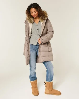 Tekoturkiksella vuorattu puffer-parka
