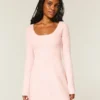 Tie Back Babydoll Sweater Mini Dress Tie Back Babydoll Sweater Mini Dress